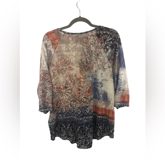 Chico’s Top Drawstring Cutout Sleeves Muted Colors Boho Peasant - Picture 2 of 11